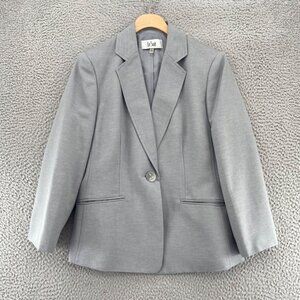 Le Suit Blazer Womens 8 Gray Notch Lapel Button Up Pockets Office Career Work
